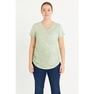 A Glow Maternity Women’s Tie-Dye V-Neck Tee Shirt –Size XL, Light Green & White